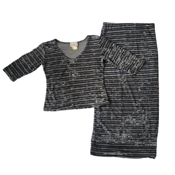 Vintage 90s/00s Y2K velvet two piece pencil skirt top set Venz Montreal - Picture 9 of 16